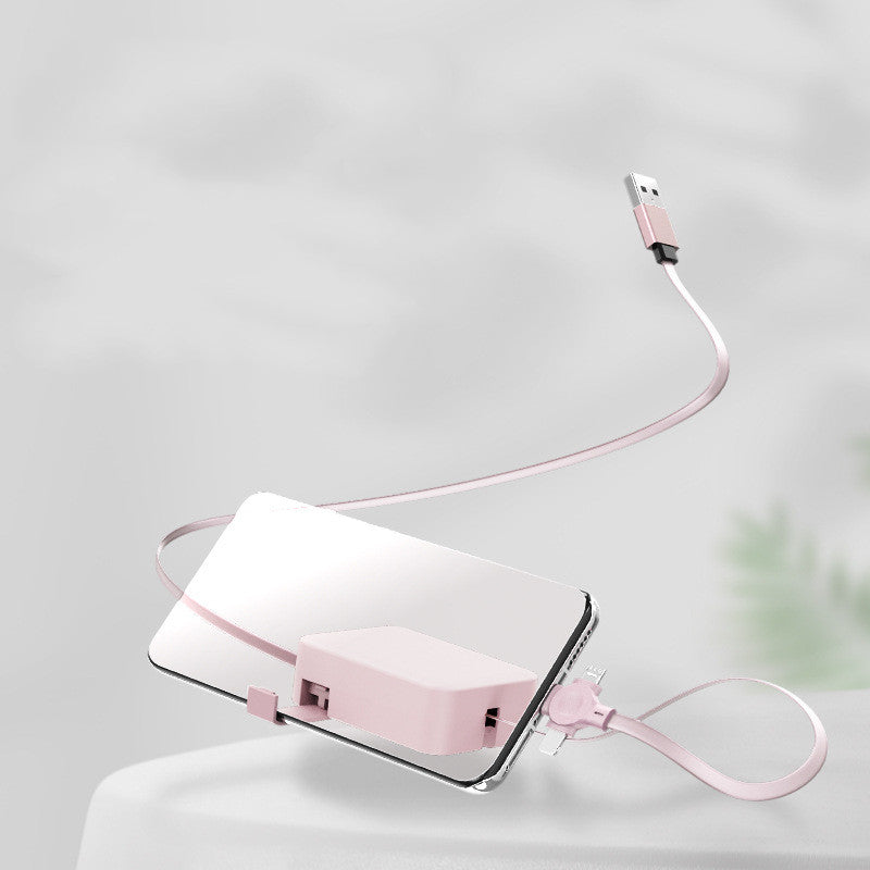 4 In 1 Retractable USB Cable Creative Type C Micro Cable With Phone Stand