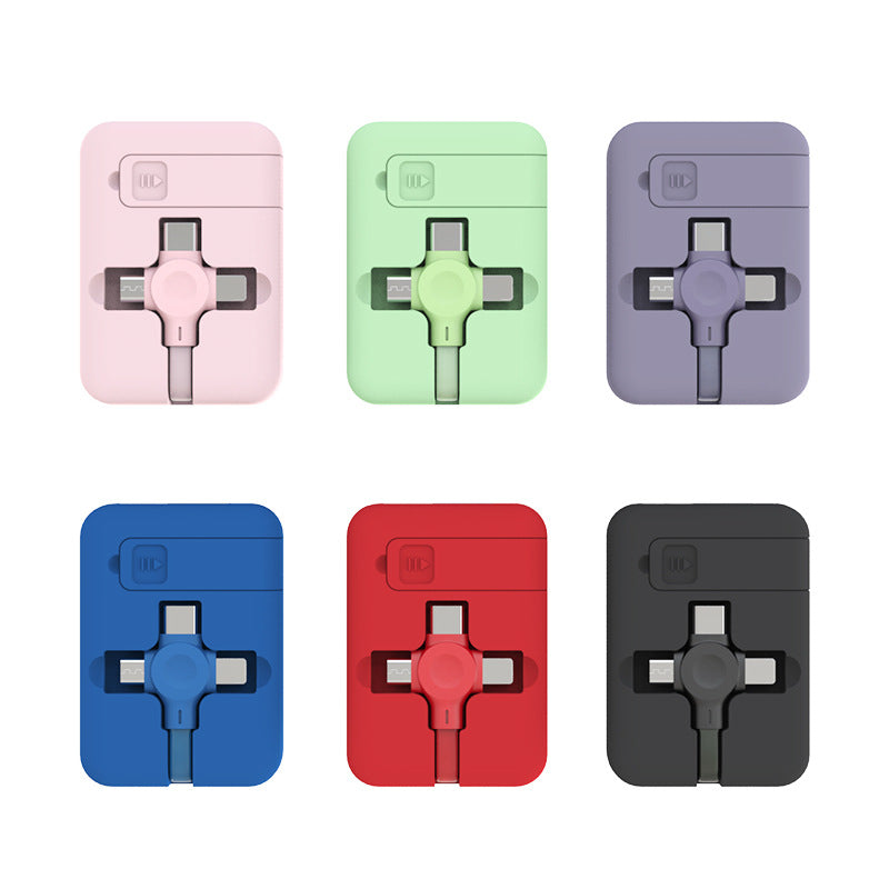 4 In 1 Retractable USB Cable Creative Type C Micro Cable With Phone Stand