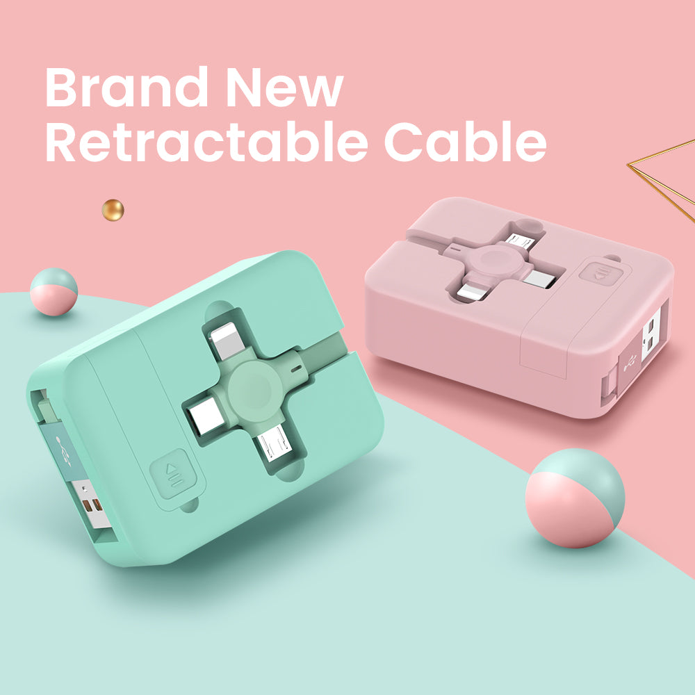 4 In 1 Retractable USB Cable Creative Type C Micro Cable With Phone Stand