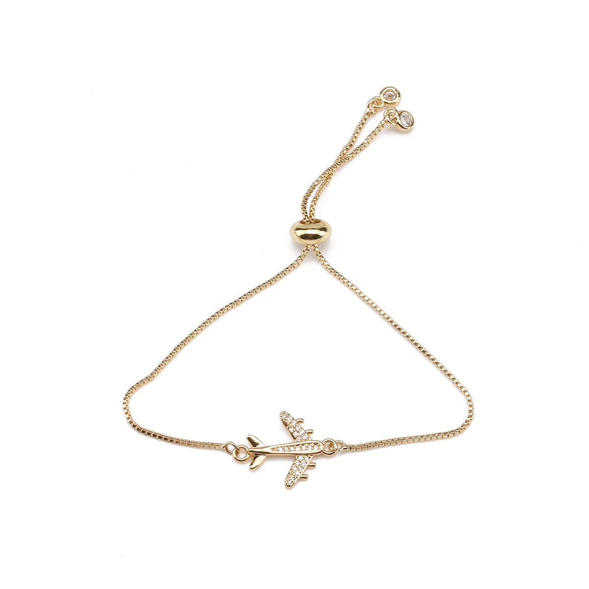 Cubic Zirconia Stone Gold-plated Copper Airplane Charm Bracelet