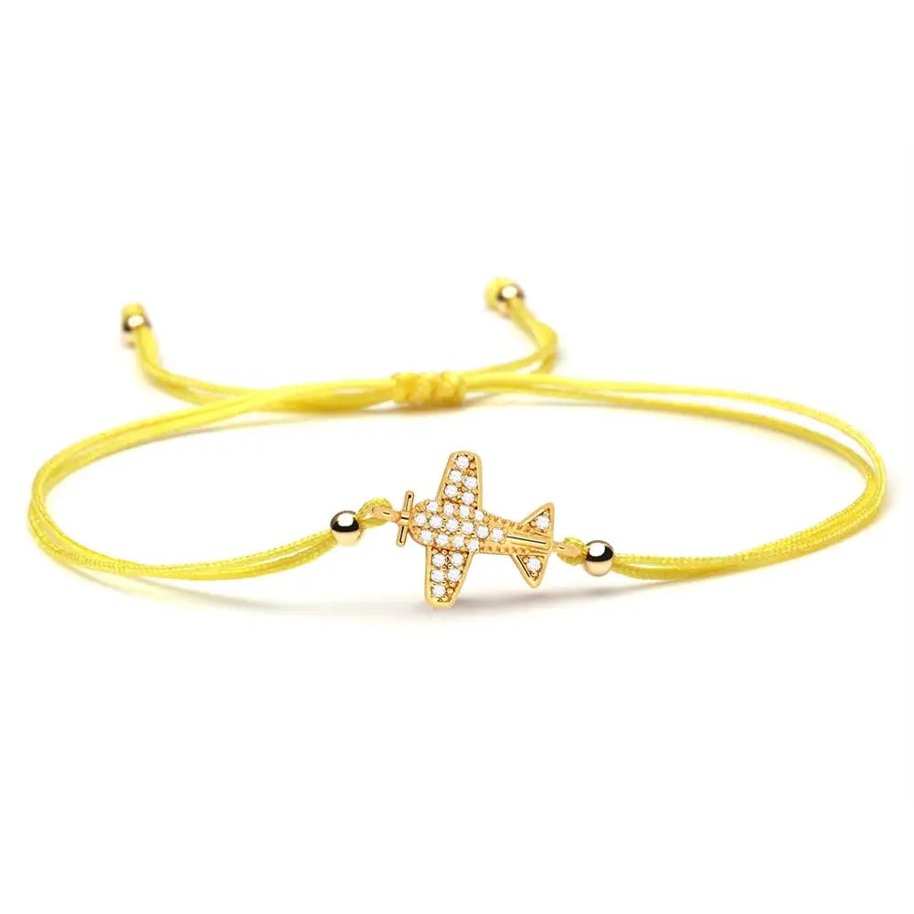 Shiny White Cubic Zirconia Copper Small Airplane Charm Bracelet