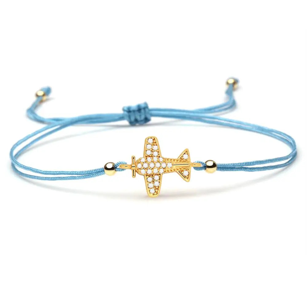 Shiny White Cubic Zirconia Copper Small Airplane Charm Bracelet