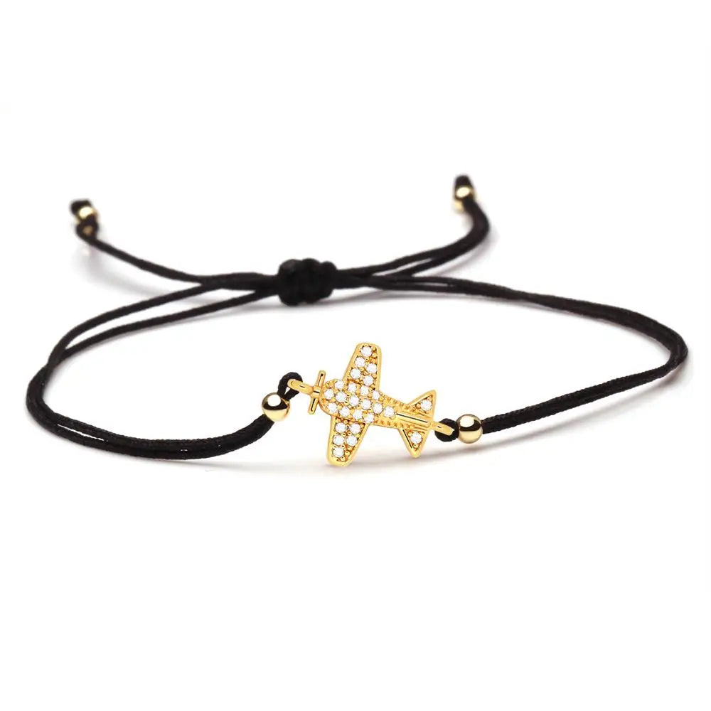 Shiny White Cubic Zirconia Copper Small Airplane Charm Bracelet