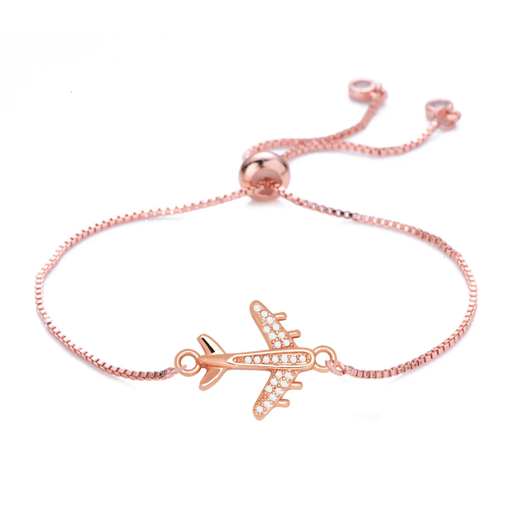 Cubic Zirconia Brass Plane Charm Bracelet
