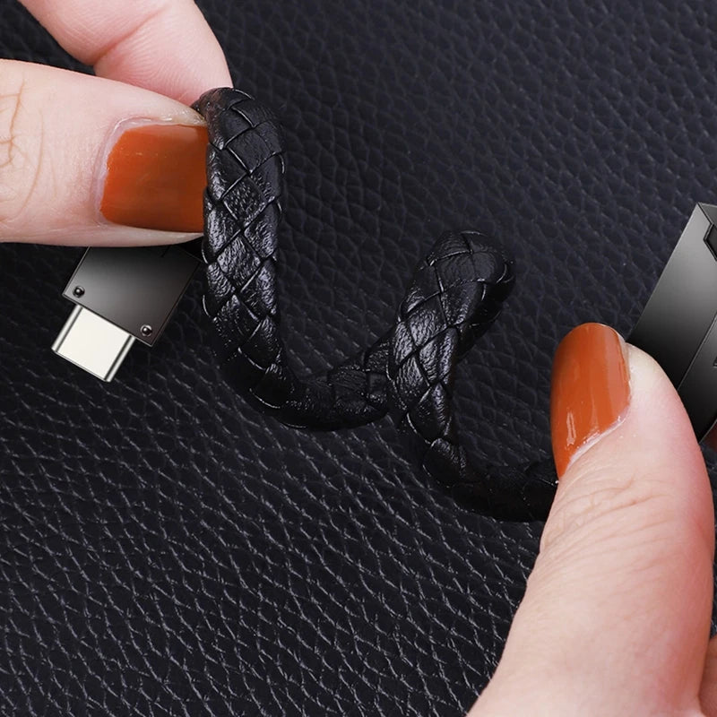 2 in 1 Portable Leather Mini Micro USB Bracelet Charger For IOS Android Type-C Phone