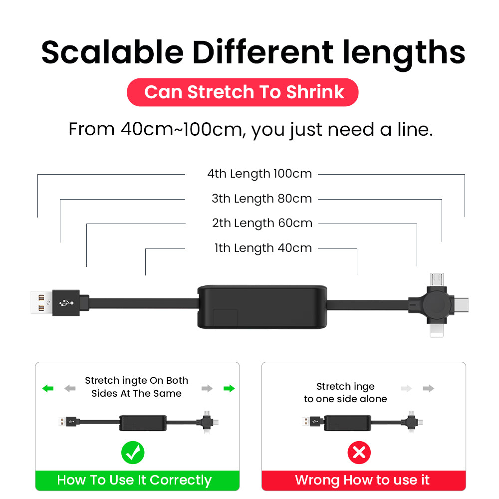 4 In 1 Retractable USB Cable Creative Type C Micro Cable With Phone Stand