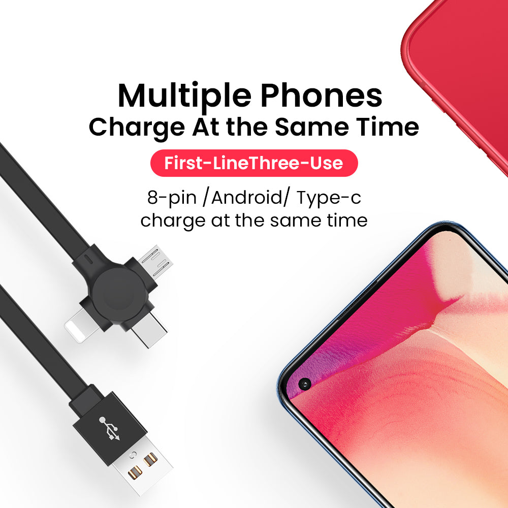 4 In 1 Retractable USB Cable Creative Type C Micro Cable With Phone Stand