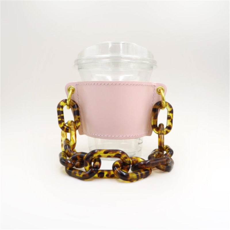 PU Leather Portable Detachable Chain Coffee Cup Holder