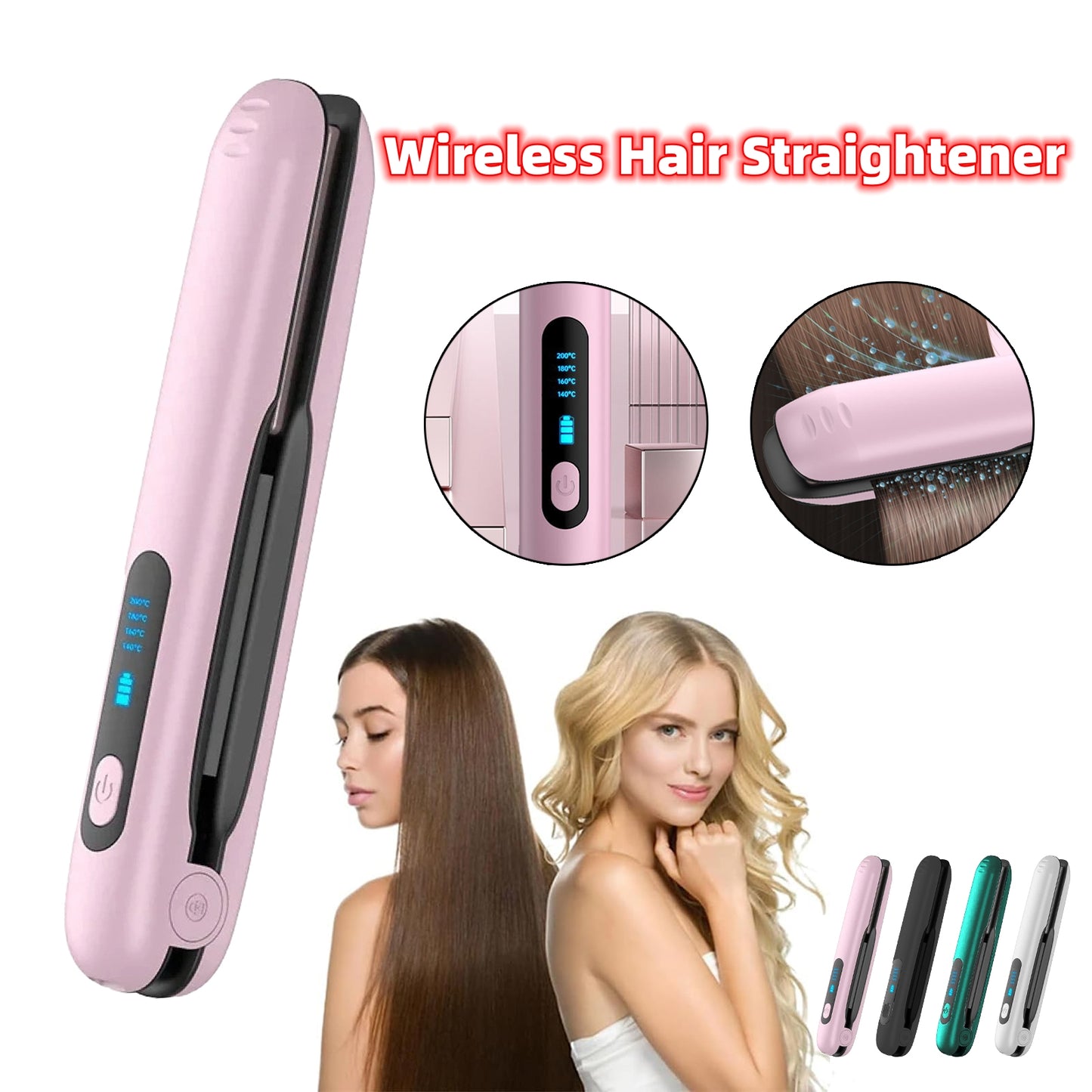 Wireless Hair Straightener Flat Iron Mini 2 IN 1 Roller USB