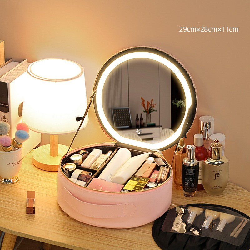 Round Smart LED Makeup Bag With Mirror Lights