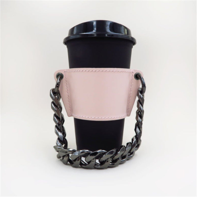 PU Leather Portable Detachable Chain Coffee Cup Holder