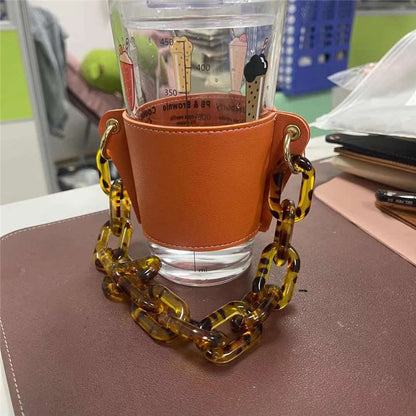 PU Leather Portable Detachable Chain Coffee Cup Holder