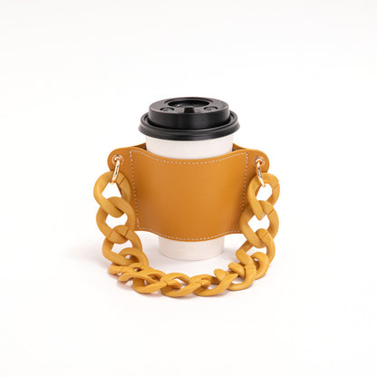 PU Leather Portable Detachable Chain Coffee Cup Holder