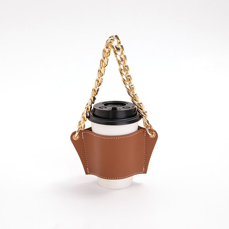 PU Leather Portable Detachable Chain Coffee Cup Holder