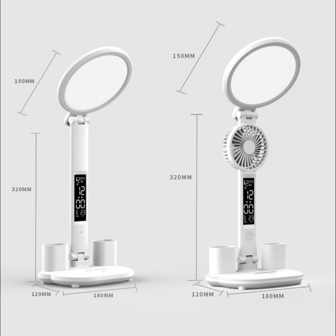 LED Clock Table Lamp USB Plug-in LED Fan Light Foldable