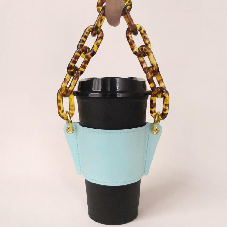 PU Leather Portable Detachable Chain Coffee Cup Holder