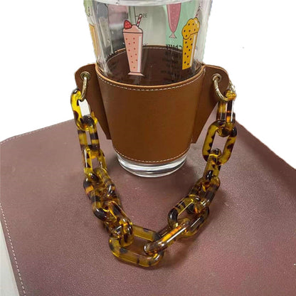 PU Leather Portable Detachable Chain Coffee Cup Holder