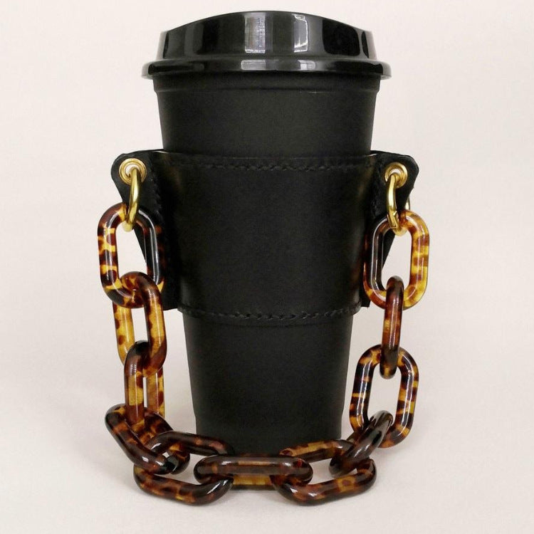 PU Leather Portable Detachable Chain Coffee Cup Holder