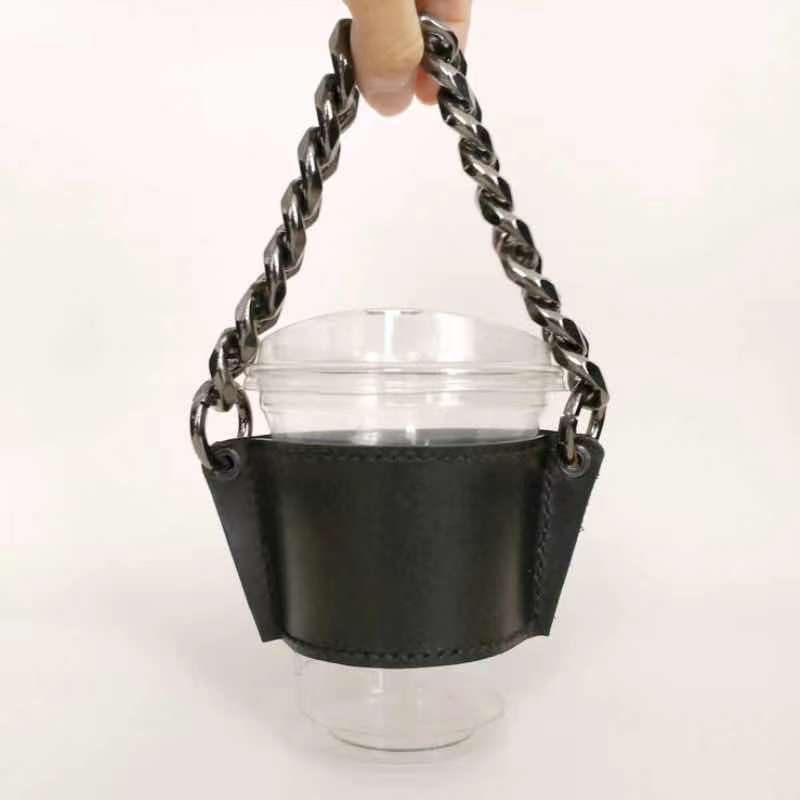 PU Leather Portable Detachable Chain Coffee Cup Holder