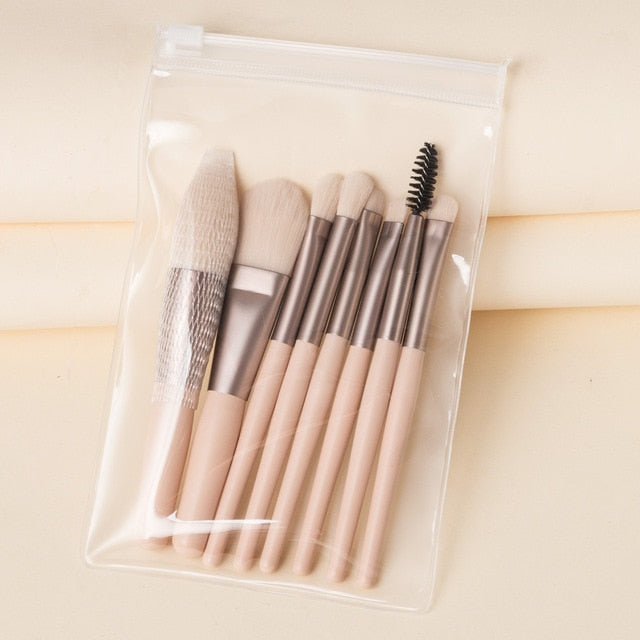 Set de Mini Brochas de Maquillaje Portátiles de Viaje: Colección de Belleza de 8 Piezas - Brochas de Maquillaje