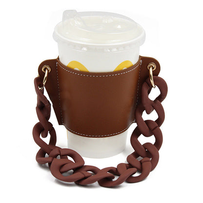 PU Leather Portable Detachable Chain Coffee Cup Holder