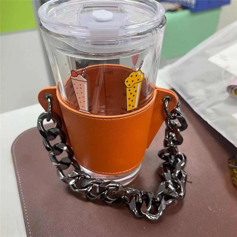 PU Leather Portable Detachable Chain Coffee Cup Holder