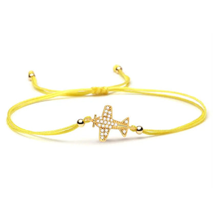 Shiny White Cubic Zirconia Copper Small Airplane Charm Bracelet
