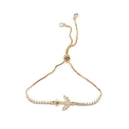 Cubic Zirconia Stone Gold-plated Copper Airplane Charm Bracelet
