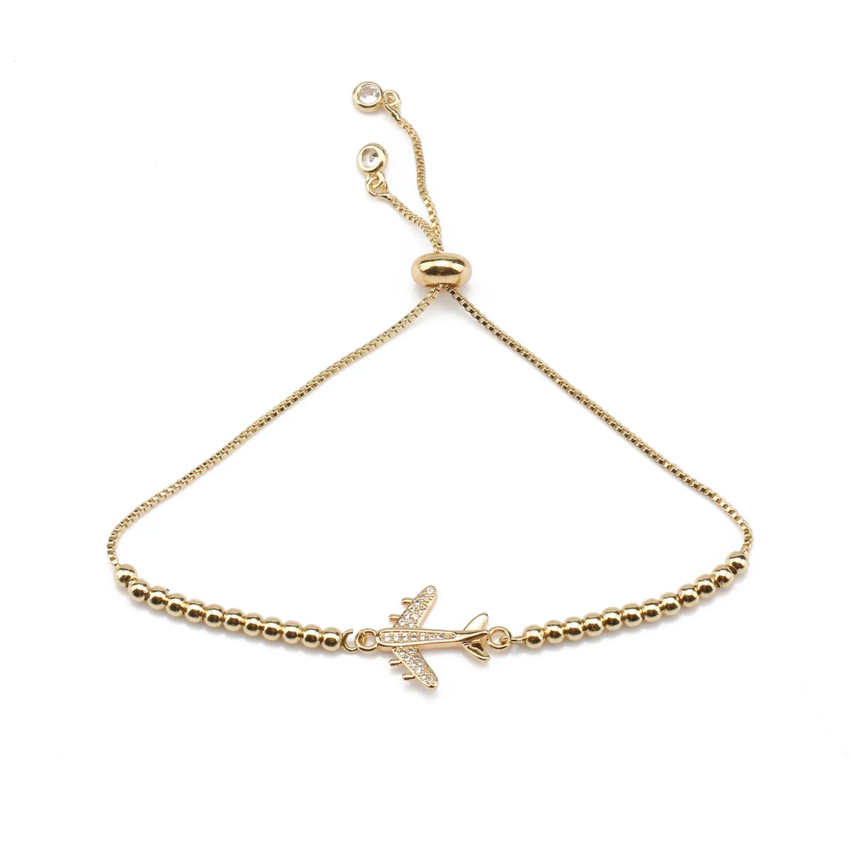Cubic Zirconia Stone Gold-plated Copper Airplane Charm Bracelet