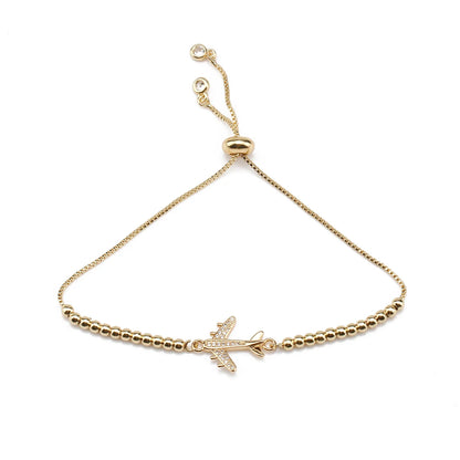 Cubic Zirconia Stone Gold-plated Copper Airplane Charm Bracelet