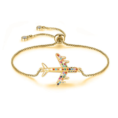 Multicolor Cubic Zirconia Crystal Airplane Charm