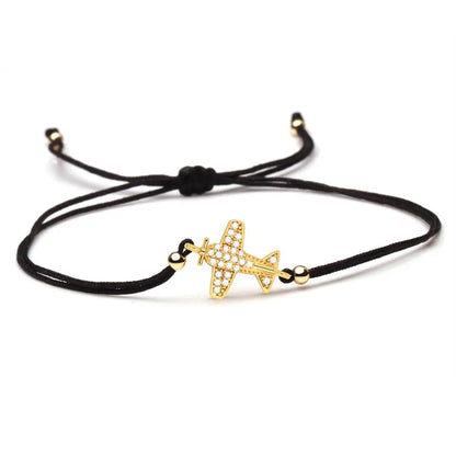 Shiny White Cubic Zirconia Copper Small Airplane Charm Bracelet