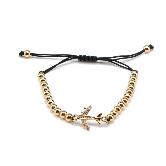 Cubic Zirconia Stone Gold-plated Copper Airplane Charm Bracelet