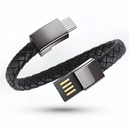 2 in 1 Portable Leather Mini Micro USB Bracelet Charger For IOS Android Type-C Phone