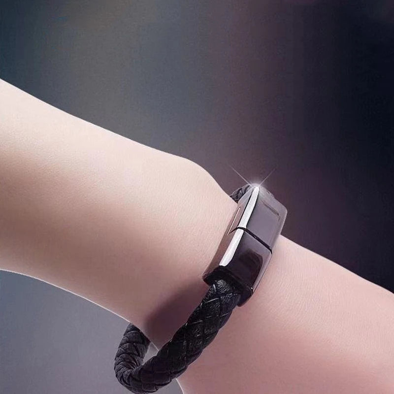 2 in 1 Portable Leather Mini Micro USB Bracelet Charger For IOS Android Type-C Phone