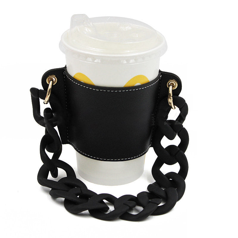 PU Leather Portable Detachable Chain Coffee Cup Holder