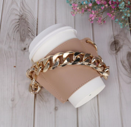 PU Leather Portable Detachable Chain Coffee Cup Holder