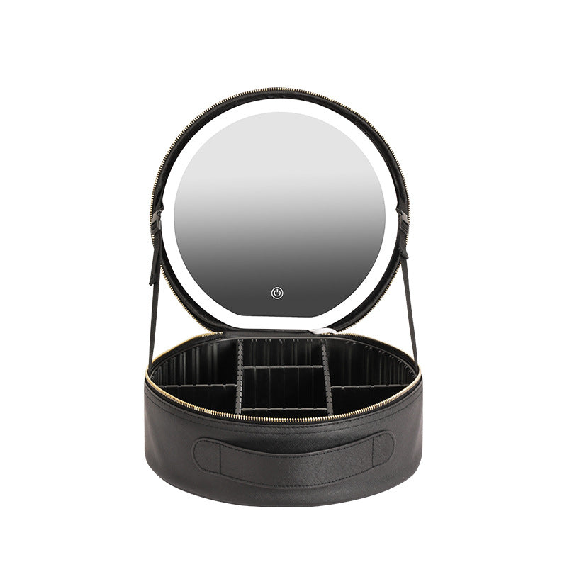 Round Smart LED Makeup Bag With Mirror Lights