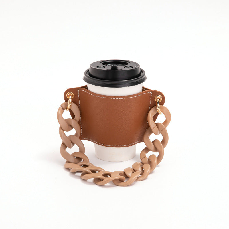 PU Leather Portable Detachable Chain Coffee Cup Holder