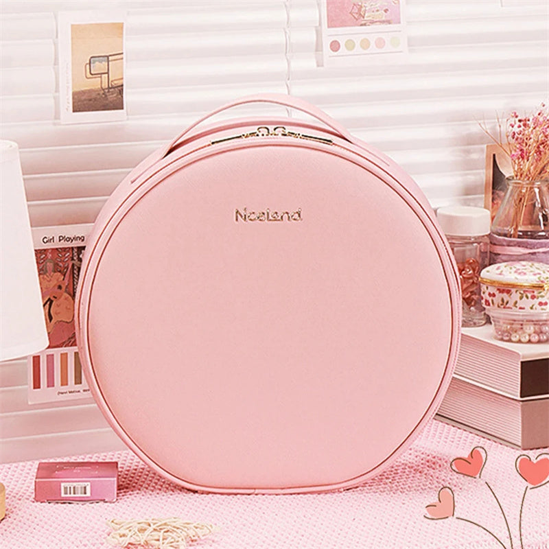 Round Smart LED Makeup Bag With Mirror Lights