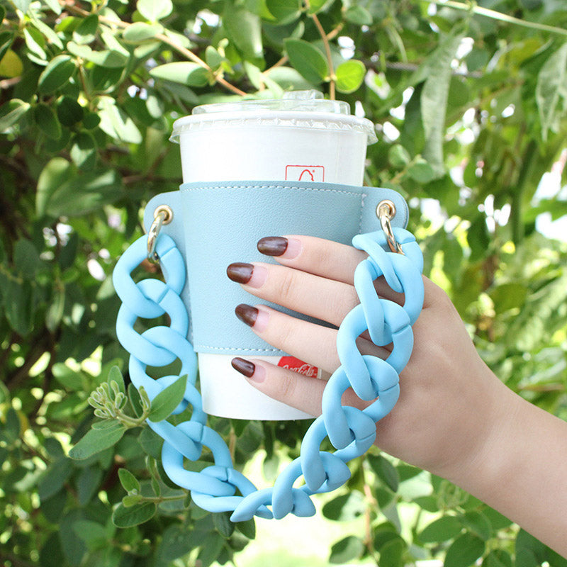 PU Leather Portable Detachable Chain Coffee Cup Holder