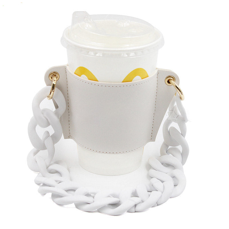 PU Leather Portable Detachable Chain Coffee Cup Holder